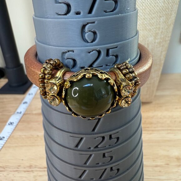 Laura Janelle Brown Leather Bracelet W/ Green Gemstone & Rhinestone Accents Gold - Picture 5 of 11